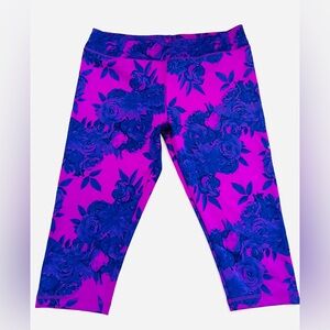 Adidas Climalite Purple Floral Leggings Yoga Pants Womens Stretch Capri XL